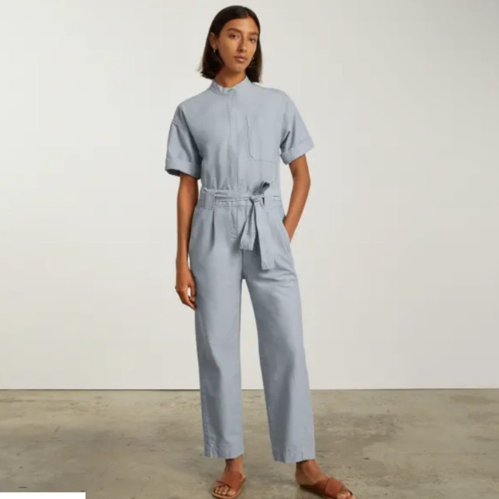 Everlane The Fatigue Short-Sleeve Jumpsuit Sky 8 medium blue
